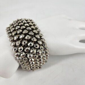 Stretch Metal Bead Bracelet Costume Jewelry Textured Jingle Silver Plated